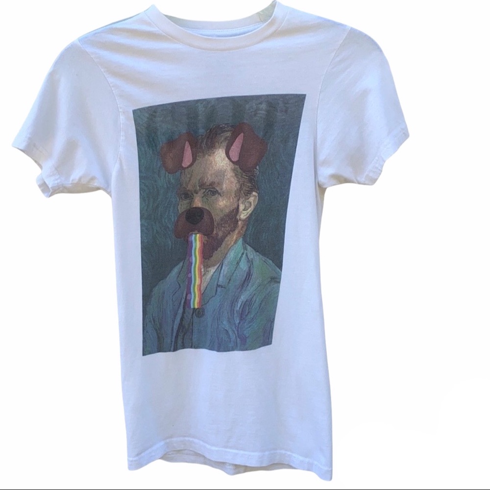 The Museum of Selfies short sleeve white dog face rainbow short sleeve tee
